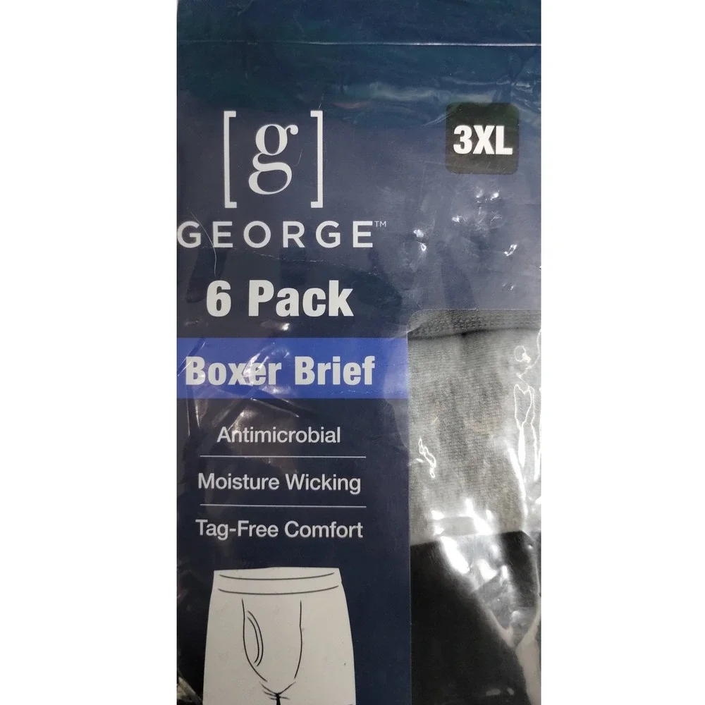 George 3XL‎ Mens 6 Pack Boxer Briefs Antimicrobial Moisture Wicking Underwear